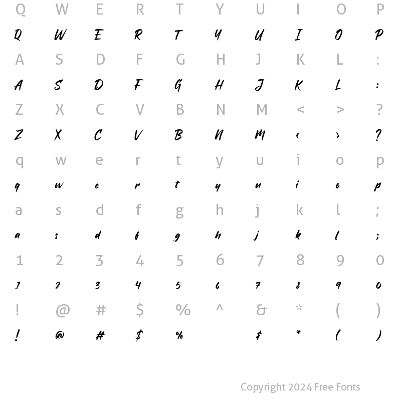 Character Map of Bratt Graner Regular