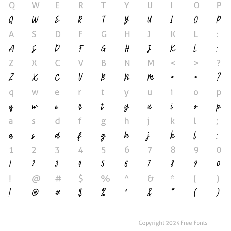 Character Map of Bratterly Bold Italic