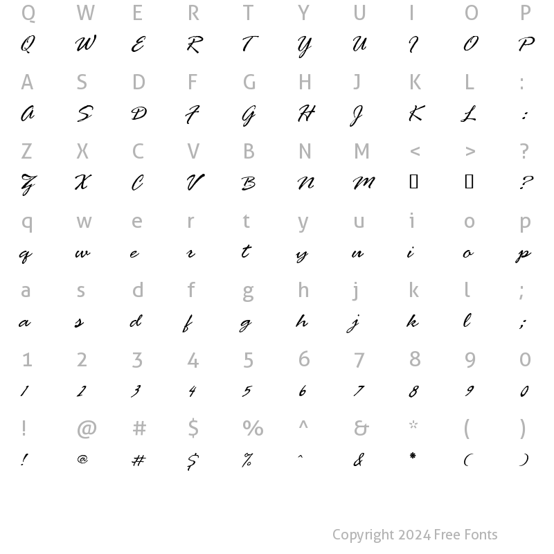 Character Map of BrauerScriptRevised Regular