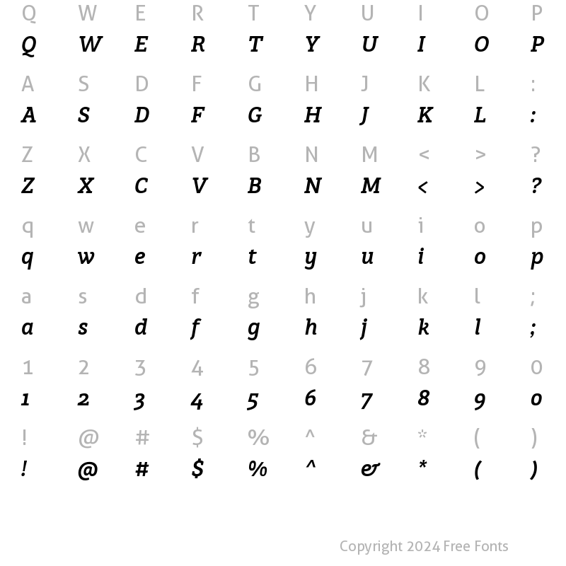 Character Map of Brava Slab Bold Italic