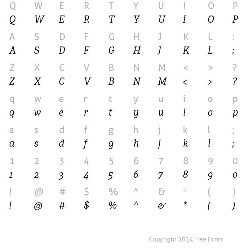 Character Map of Brava Slab Regular Italic