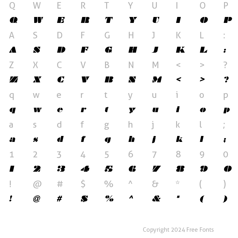 Character Map of Bravado Italic