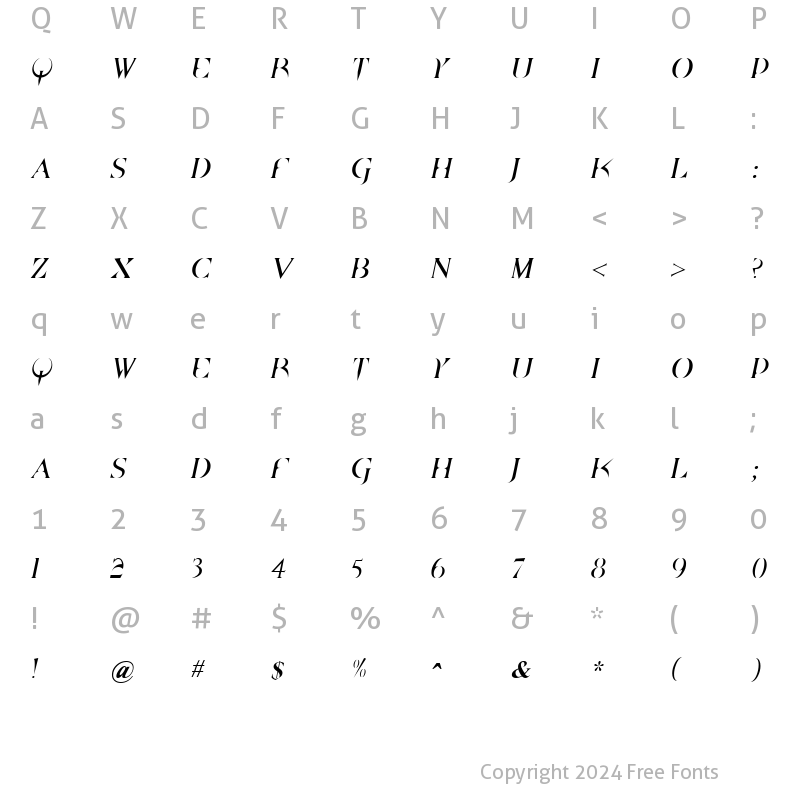 Character Map of Brazelton Italic