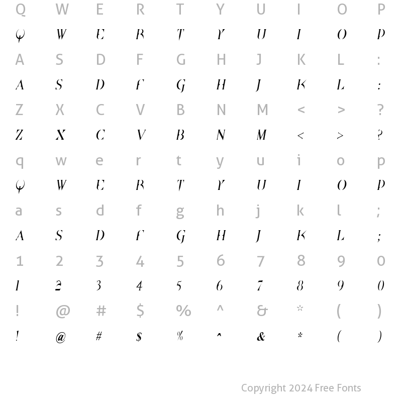 Character Map of BrazeltonNarrow Italic