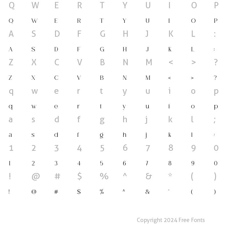 Character Map of Breadley Serif Light