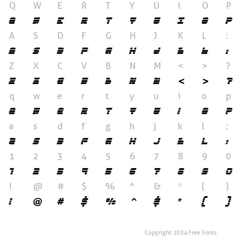 Character Map of Breakbeat BTN Oblique