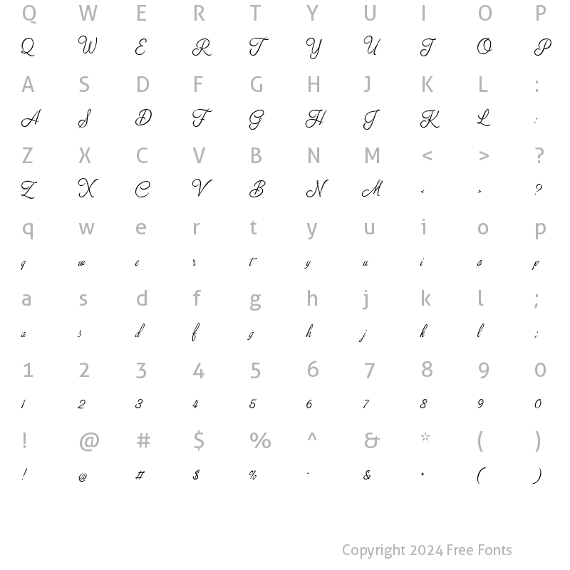 Character Map of Breakfast Script Regular 2