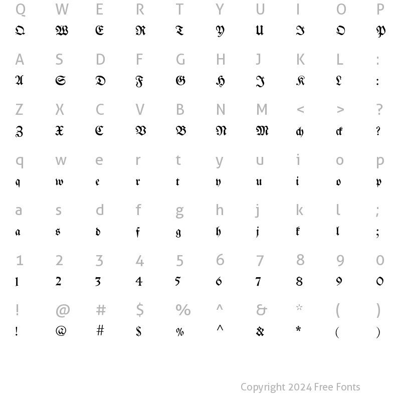 Character Map of Breitkopf Fraktur Regular