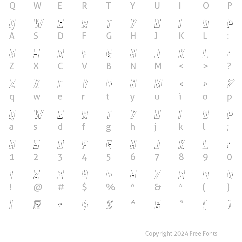 Character Map of Brendan Outline Italic