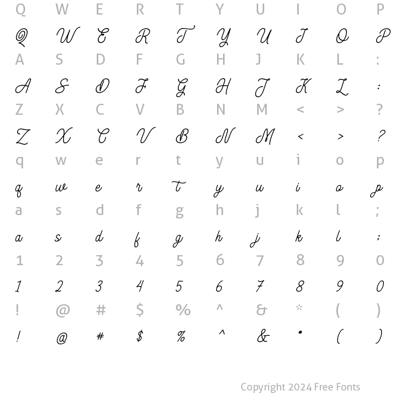 Character Map of Brendan Script Italic