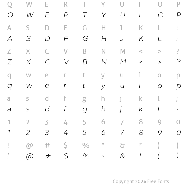 Character Map of Breno Light Italic