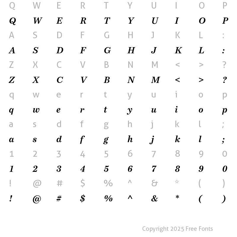 Character Map of BressayW01 Bold Italic