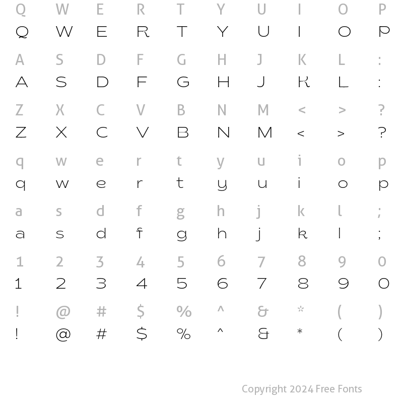 Character Map of Brice Extra Light SemiExpanded