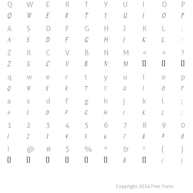 Character Map of BriceCondensed Italic