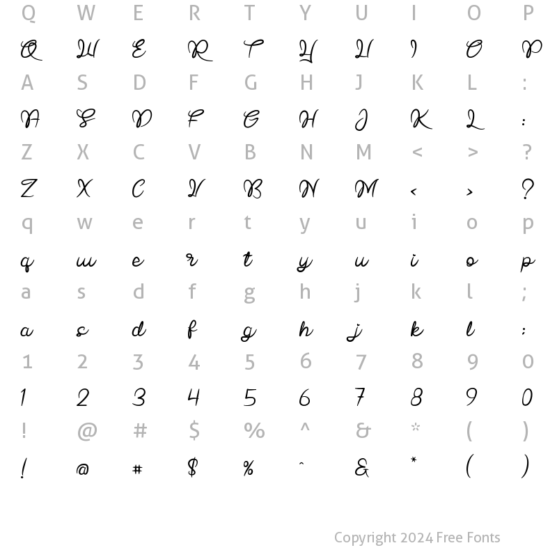 Character Map of Bridal Love Regular