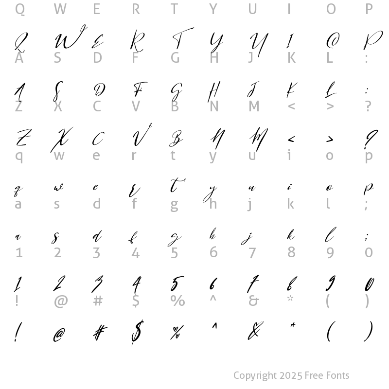 Character Map of Bridesmaids Script Italic