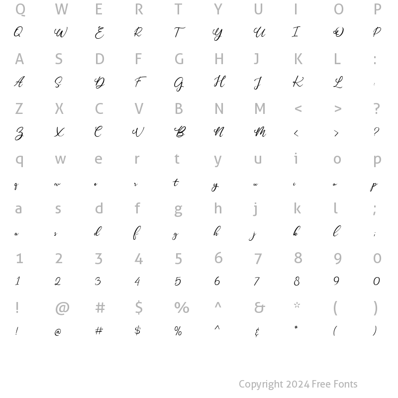 Character Map of Bridney Signature Regular