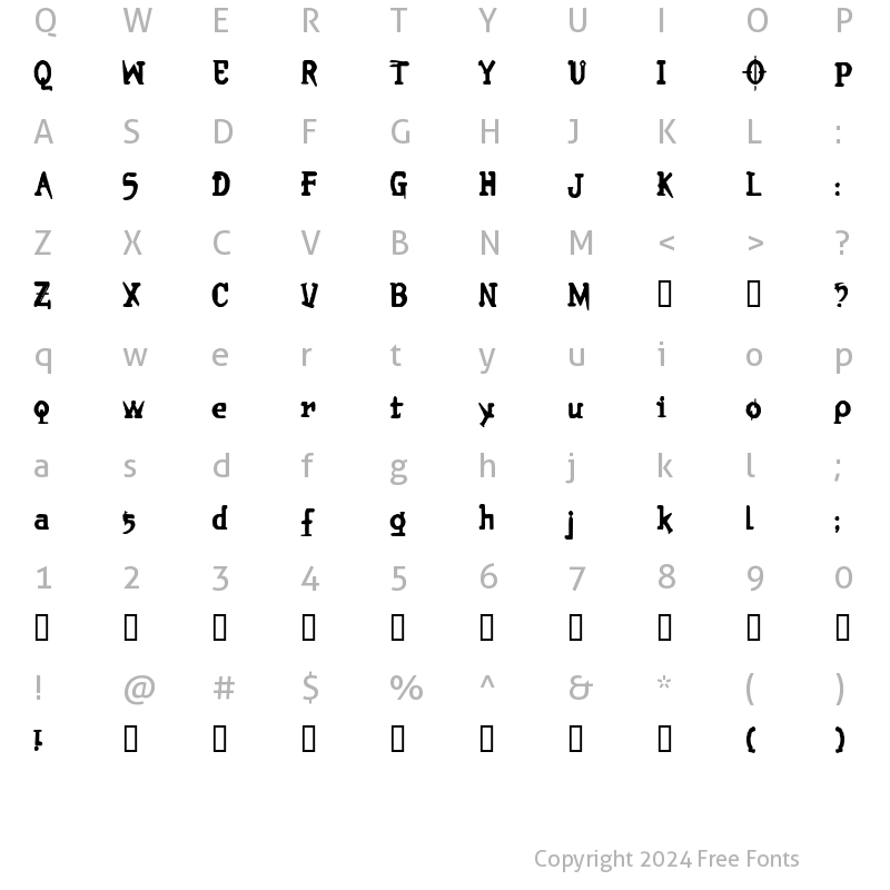 Character Map of Brieincarnation Regular