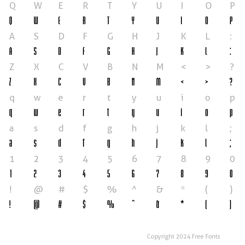 Character Map of Briem Akademi Std Bold Condensed