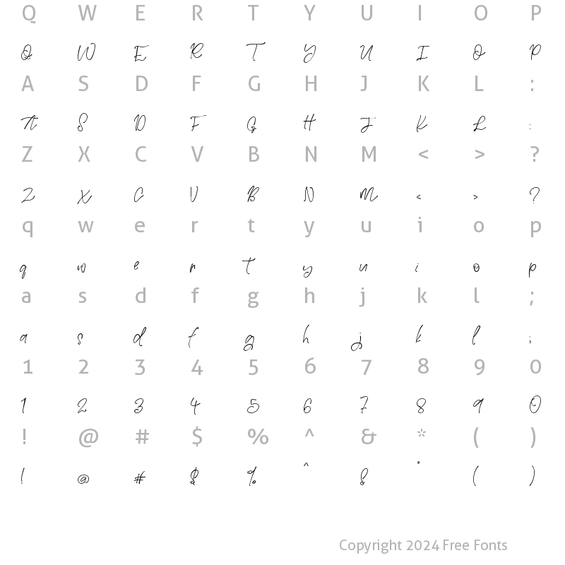 Character Map of Bright Glow Regular