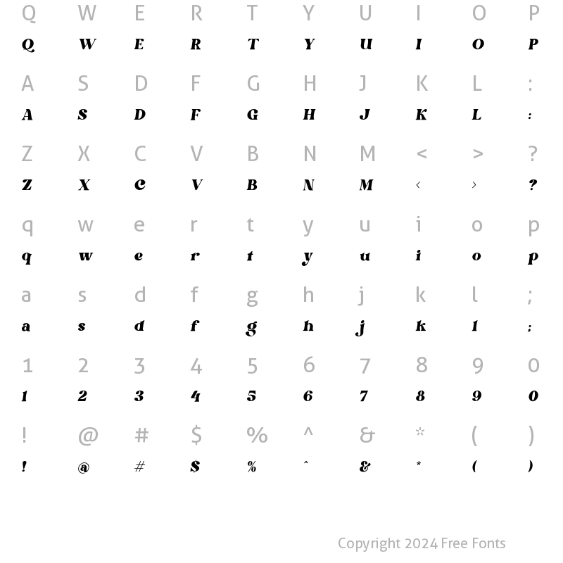 Character Map of Bright Italic