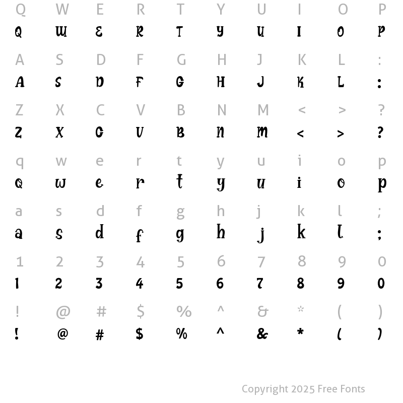 Character Map of Bright Pumpsky Regular