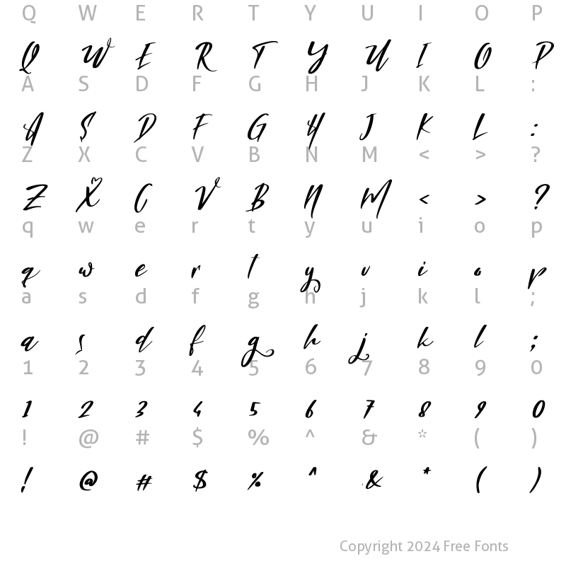 Character Map of Brightest Italic