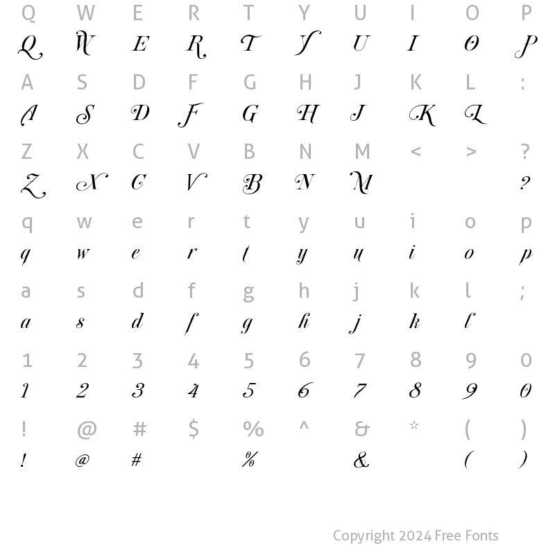 Character Map of Brightooms Italic