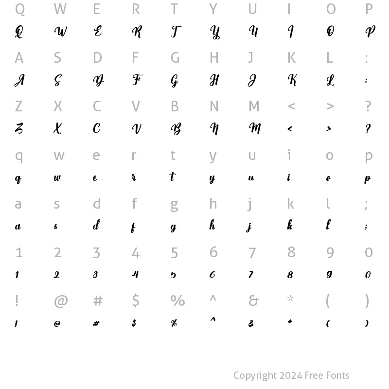 Character Map of Brights Diamond Regular Italic