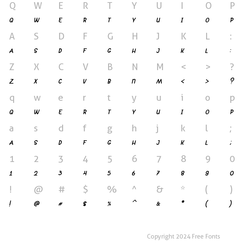 Character Map of Brights Diamond Sans Regular Italic