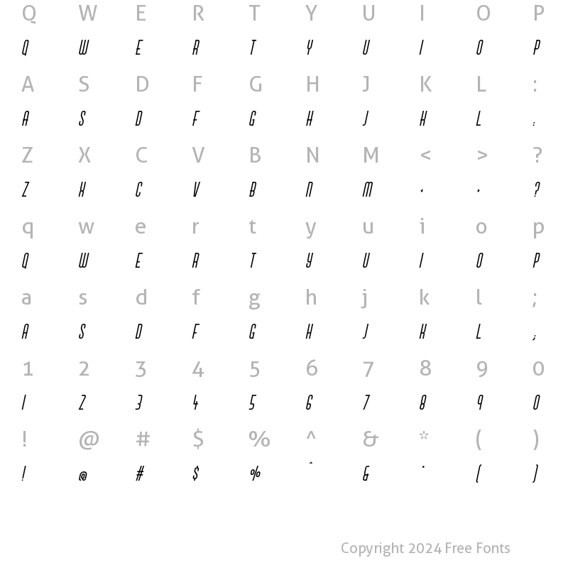 Character Map of Brigmore Regular Oblique