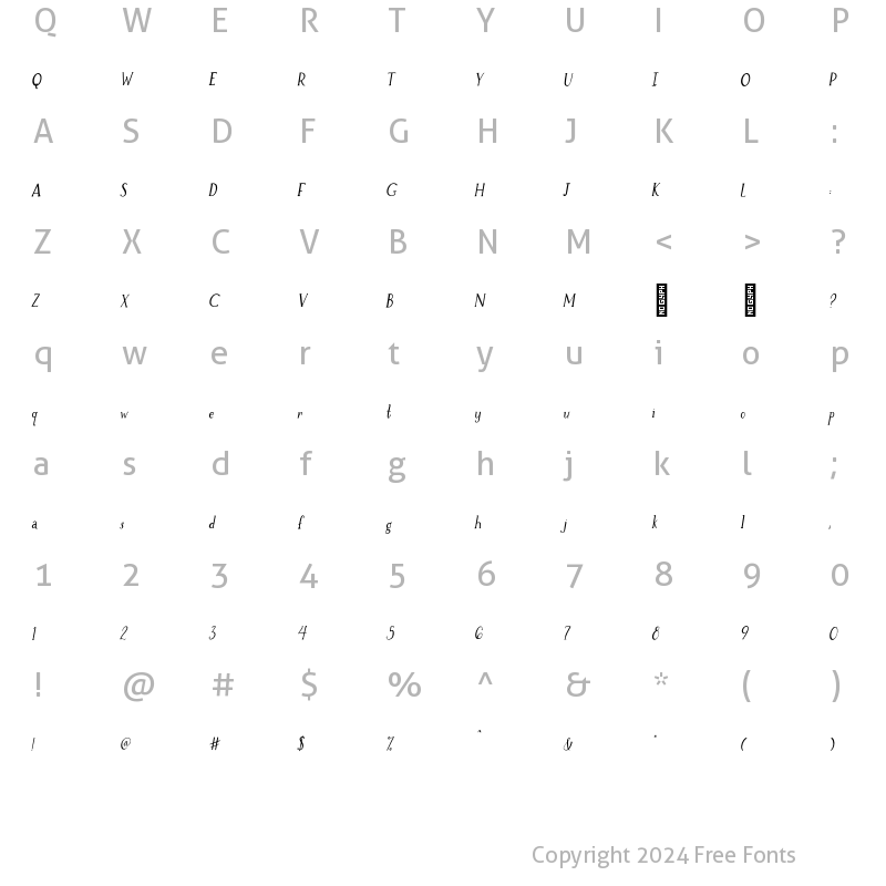 Character Map of Brioche Italic