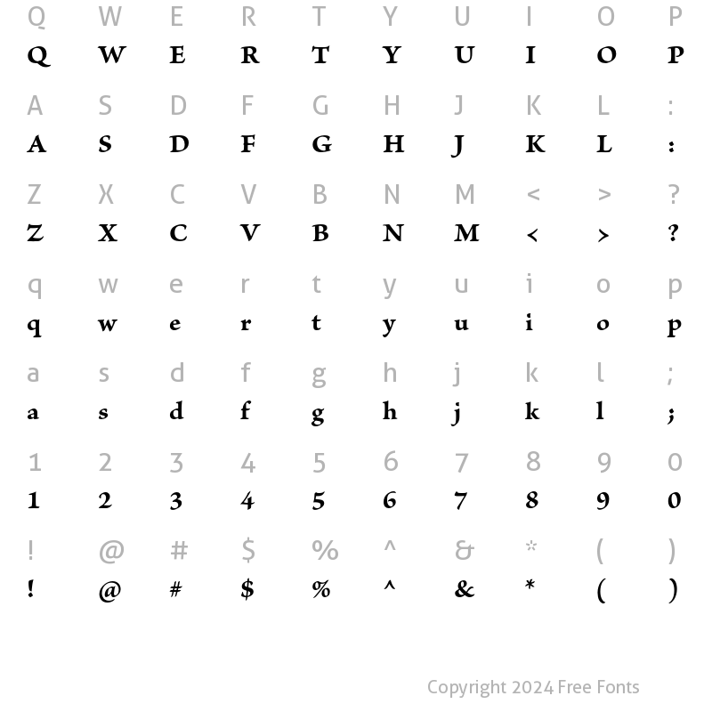 Character Map of Brioso Pro Bold Caption