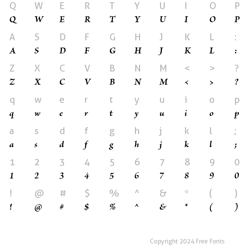 Character Map of Brioso Pro Bold Italic