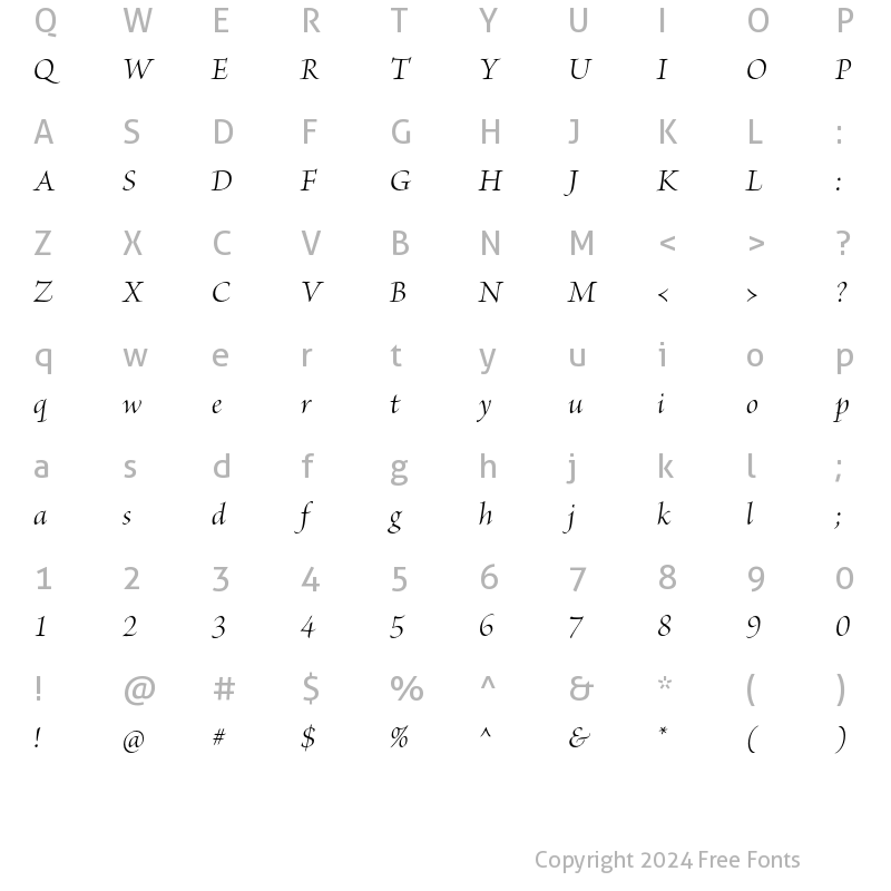 Character Map of Brioso Pro Italic Display