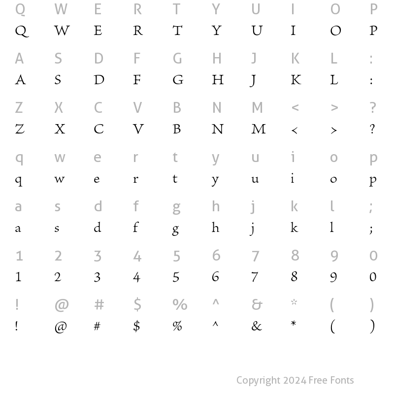 Character Map of Brioso Pro Light Caption