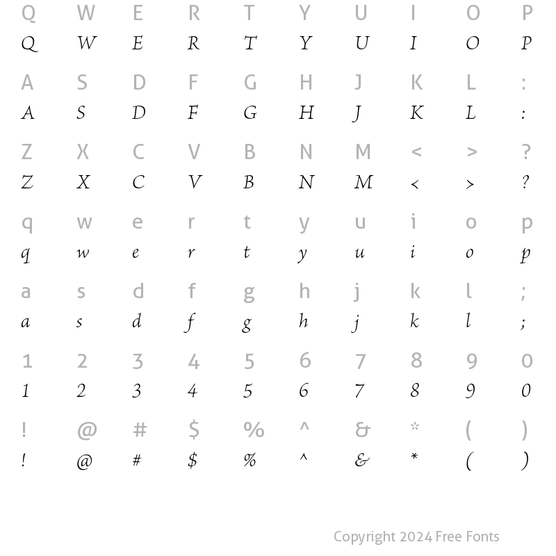 Character Map of Brioso Pro Light Italic