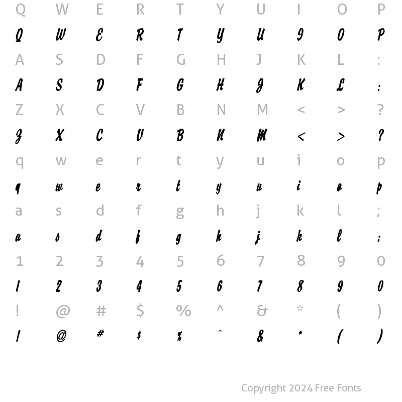 Character Map of Brisk BoldItalic