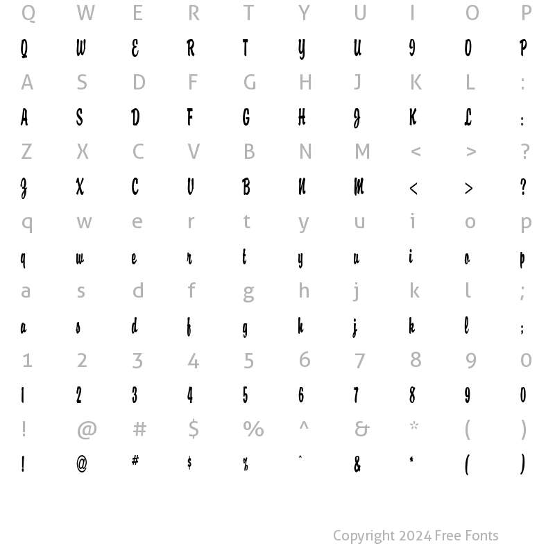 Character Map of Brisk D Thin Bold