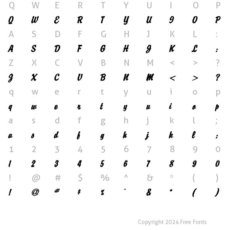 Character Map of Brisk Extended BoldItalic