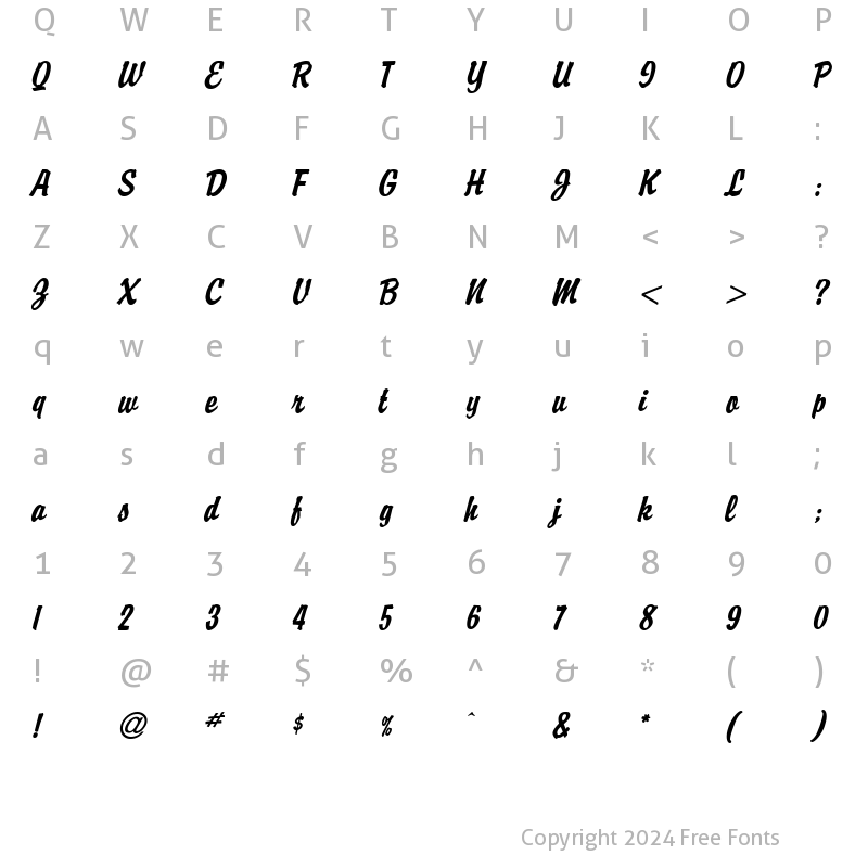 Character Map of Brisk Extended Italic