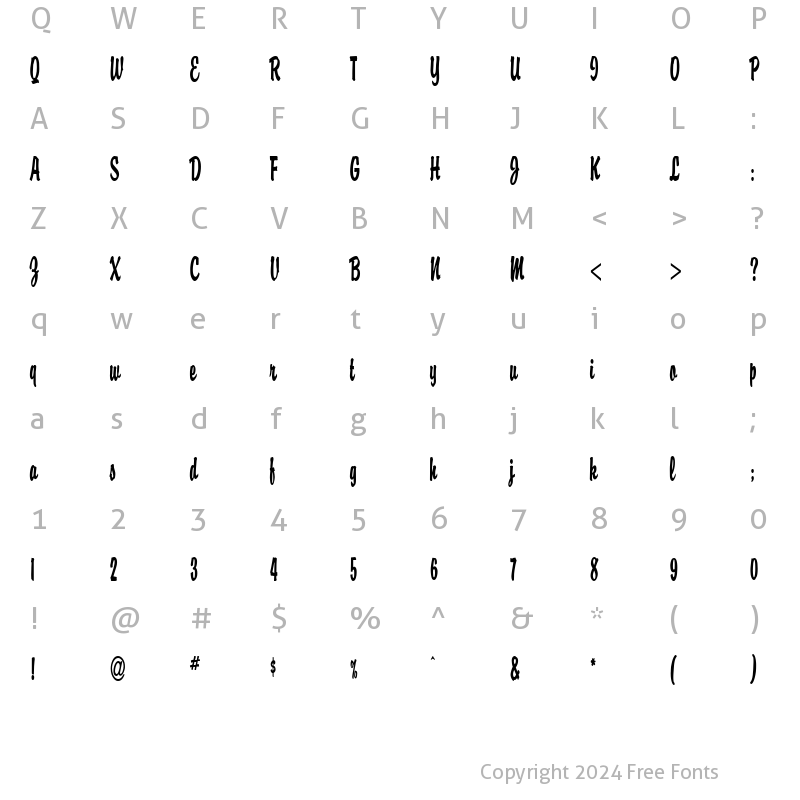 Character Map of Brisk Thin Bold