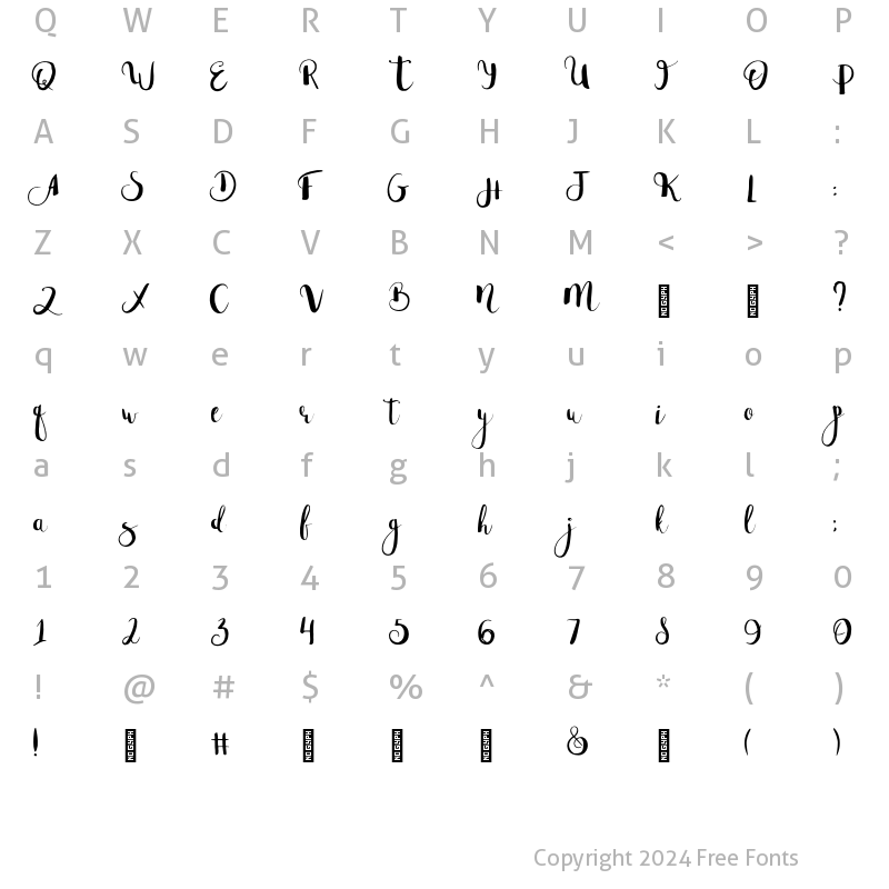 Character Map of Bristol_Font Regular