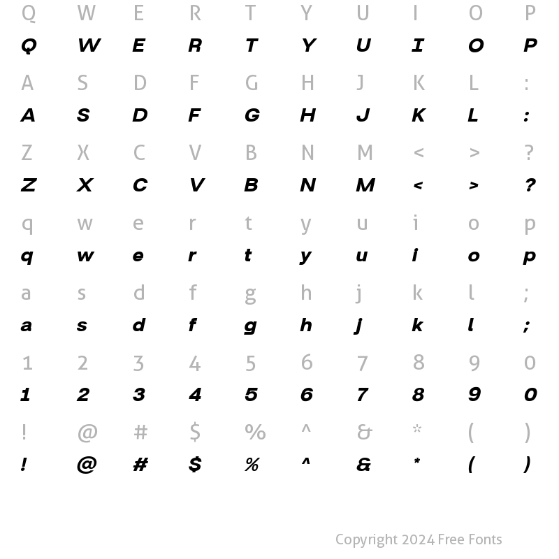 Character Map of Britanica-HeavyItalic Regular