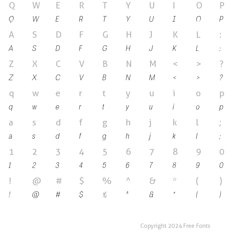 Character Map of Britanica-LightCondensedItalic Condensed