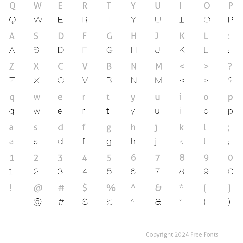 Character Map of Britanica-Thin Regular