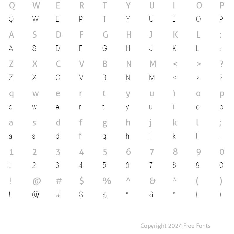 Character Map of Britanica-ThinCondensed Condensed