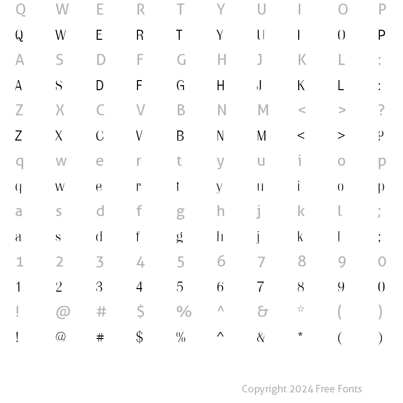 Character Map of Britannic Becker Ext Light Regular