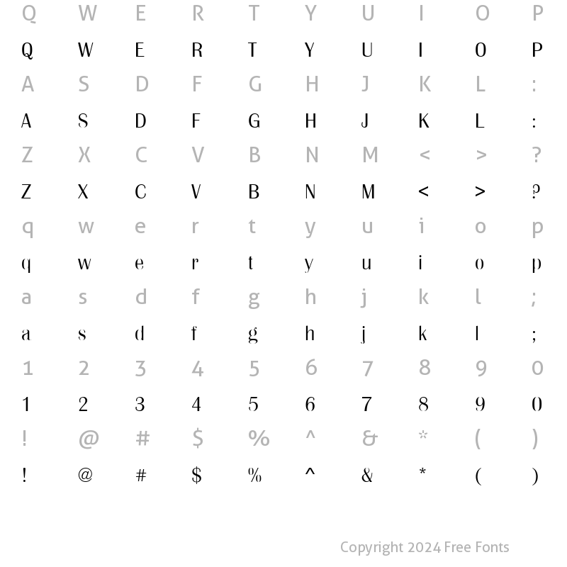 Character Map of Britannic Becker Light Regular