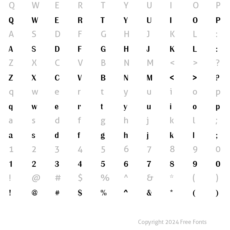 Character Map of Britannic Becker Med Regular